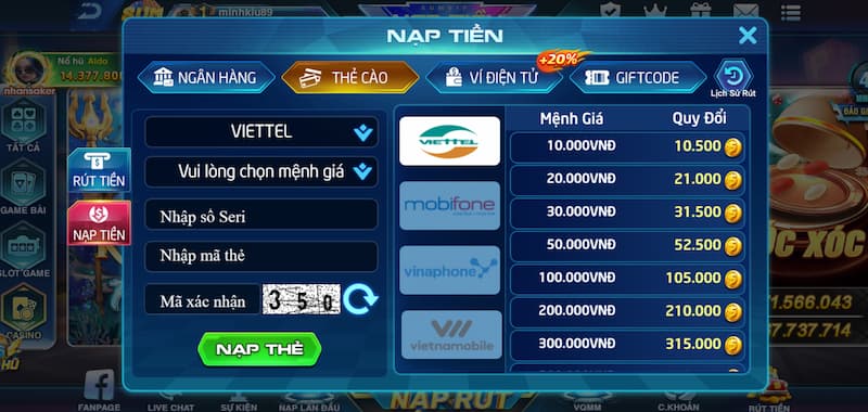 Hướng dẫn chi tiết nạp tiền rút tiền Sumvip an toàn 2 Nạp tiền Sumvip truyền thống